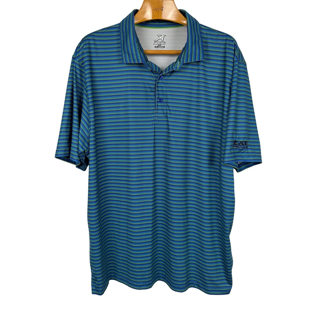 Ahead USA E&E Pro-Am Golf Polo Mens XL Blue Green Striped Performance
